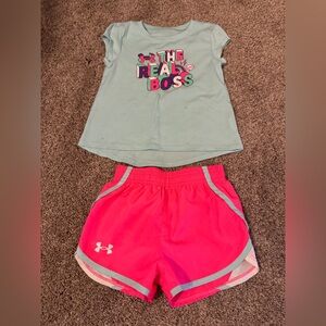 Under Armour Blue Graphic Tee and Pink Shorts Set